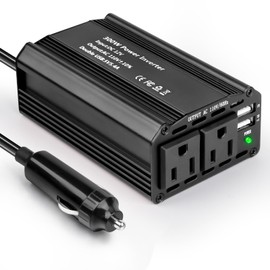 Inversor de Corriente de Auto Portátil Inteligente 300W, Convertidor Inversor de Coche 12V 110V y 2 USB, Convertidor Corriente Auto de Conector del Encendedor, para Aventuras, Viaje Largo, Picnic