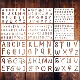 12 plantillas de letras mágicas para pintura, plantillas de dibujo del alfabeto, plantillas de plástico reutilizables para letras y números para proyectos de arte de diario y álbumes de recortes