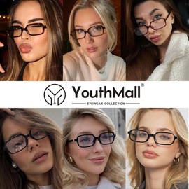 YouthMall Retro Rectangular Glasses for Women Trendy Narrow Square Eyeglasses Blue Light Blocking Glasses (Tortoise+Clear grey)