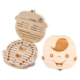 MAYMII Baby Tooth Keepsake Box for Lost Teeth for Boy/Girl, Wooden Tooth Fairy Box for Kids, Tooth Storage Box for Newborn, Lovely Personality Baby Teeth Box (Boys)