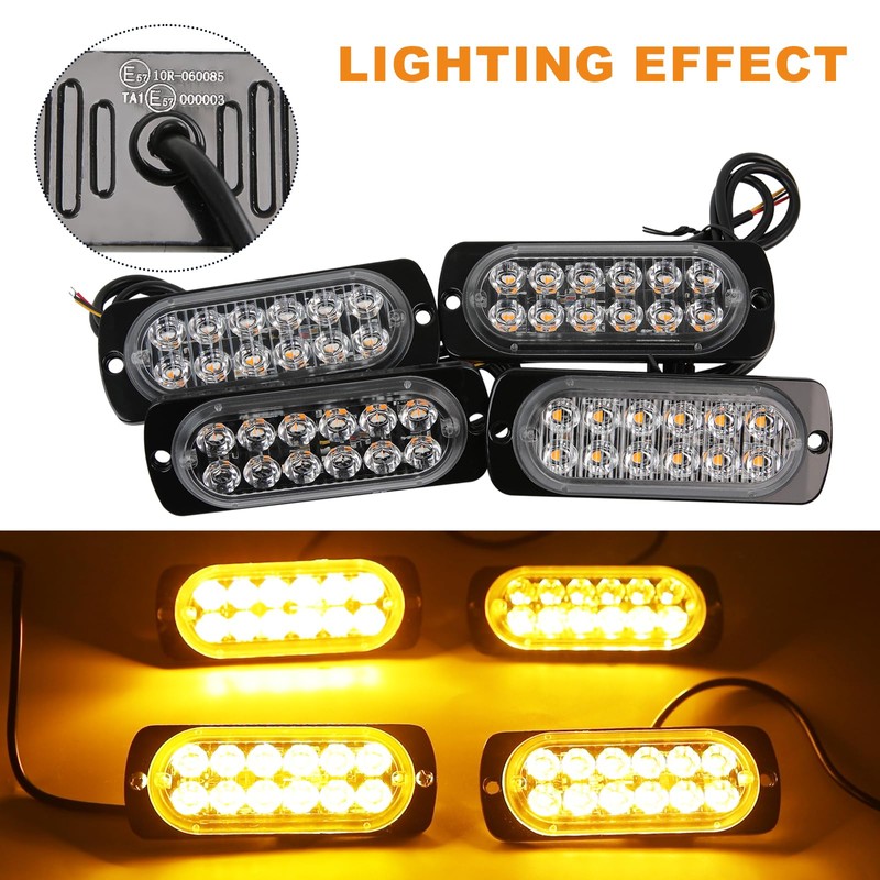DREAMIZER Car Flashing Light Warning Light, 4PCS 12 LEDs Emergency