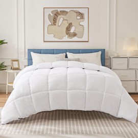 DUMOS Fitted Duvet Insert and Cover with Adjustable Buttons, Suitable for All Seasons, Machine Washable, King Size, 102" X 90"，White