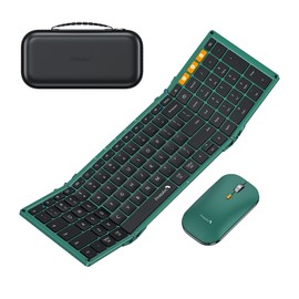 ProtoArc ProtoArc Foldable Keyboard and Mouse, XKM01 True Full-Size Folding Keyboard Mouse Combo for Business and Travel, 2.4G+Dual Bluetooth Portable Mouse Keyboard for Laptop iPads Tablets - Green
