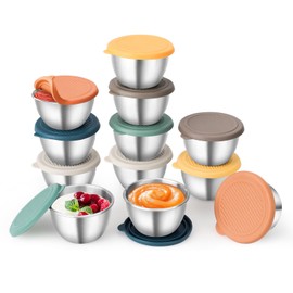 Mulaibdin Pack of 12 Food Storage Containers with Lid, Small, Sauce Container, Stainless Steel, 70 ml, Dressing Container to Go, Leak-Proof for Salad, Dips, Snack, Spices, Baby Porridge, Freezing