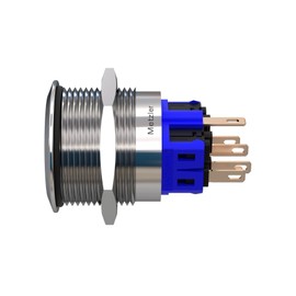 Metzler - Pressure Switch 25mm - LED Ring Lighting Blue - IP67 IK10 - Stainless Steel - Flat - Solder Contacts