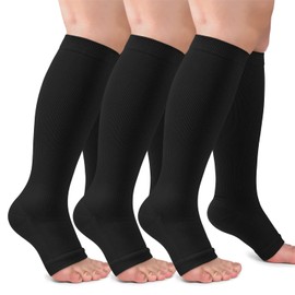 3 Pack Plus Size Open Toe Compression Socks for Women and Men, Toeless Knee High Stockings for Circulation Support, Black 3X-Large