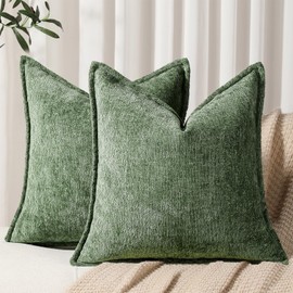DEZENE Pack of 2 Forest Green Euro Shams Pillow Covers 26x26 Cozy Soft Chenille Decorative Throw Pillow Covers Accent Vintage Square Couch Pillow Covers for Home Decor Bed Sofa Living Room