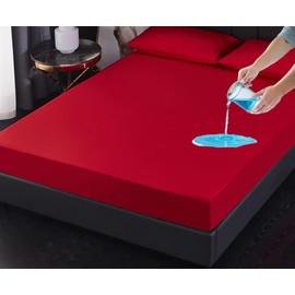 Miibiscolit Waterproof Mattress Protector, Soft Breathable, Noiseless, Washable, 10-18" Deep Pocket (Red, Full)