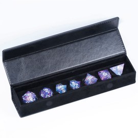 Cusdie Sharp Edges DND Dice, 7 PCs D&D Dice, Handcrafted Polyhedral Dice Set, for Role Playing Game (Pink Cyan with Silver Numbers)