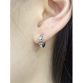 Double Love Heart Cubic Zirconia Small Hoop Earrings for Women Teen Girls 925 Sterling Silver Tiny Cute Huggie Hoops Cartilage Hypoallergenic for Sensitive Ear Birthstone Amethyst