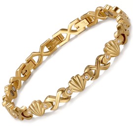 RainSo Magnetic Bracelet for Women - Stainless Steel Bracelet with 3 Smarter Buttons - Shell and Crystal Inlay Design - A Great Present for Your Beloved One (Gold)