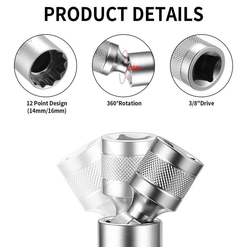 2 x Thin Wall Spark Plug Socket, 14mm 16mm Universal