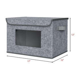 Univivi Fabric Foldable Storage Boxes [4-Pack] Large Collapsible Stackable Storage Bins with Lids, Closet Organizers and Storage Cube Basket for Home, Office, Bedroom (Grey, 17'' x 12'' x 12")