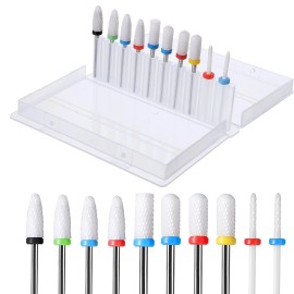 Wanmu 10Pcs Ceramic Nail Drill Bits, 3/32 Professional Acrylic File Drill Bit...