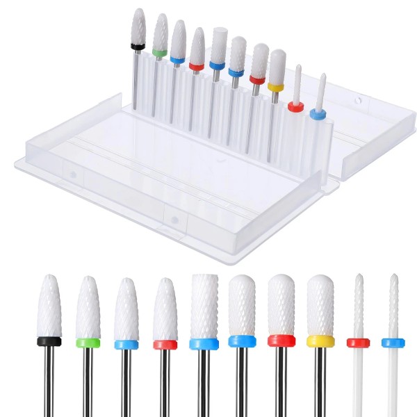 Wanmu 10Pcs Ceramic Nail Drill Bits, 3/32 Professional Acrylic File