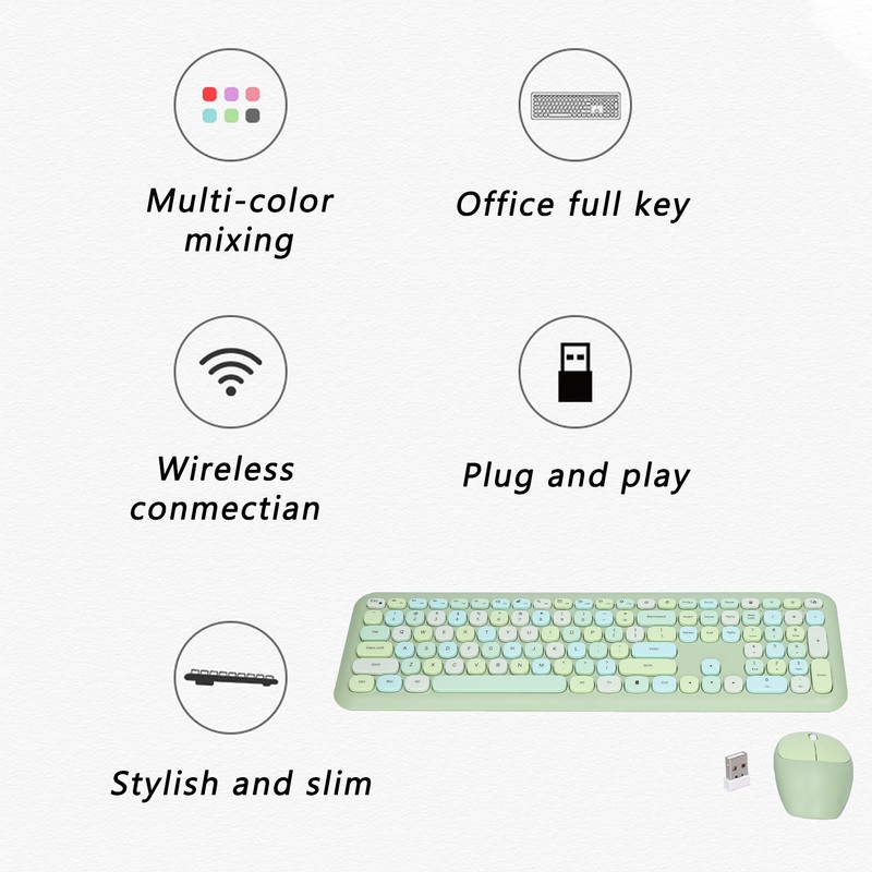 Keyboard Mouse Combo 2.4G Retro Multi Color Mute Cover Wireless