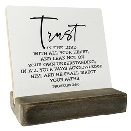 Gkwa Proverbs 3:5-6 Wood Plaque, 4 x 4.3 inches, MDF Display Board, Plaque with Wooden Stand, Meaningful Wood Sign Gift, Bible Verse Sign, Christian Home Décor