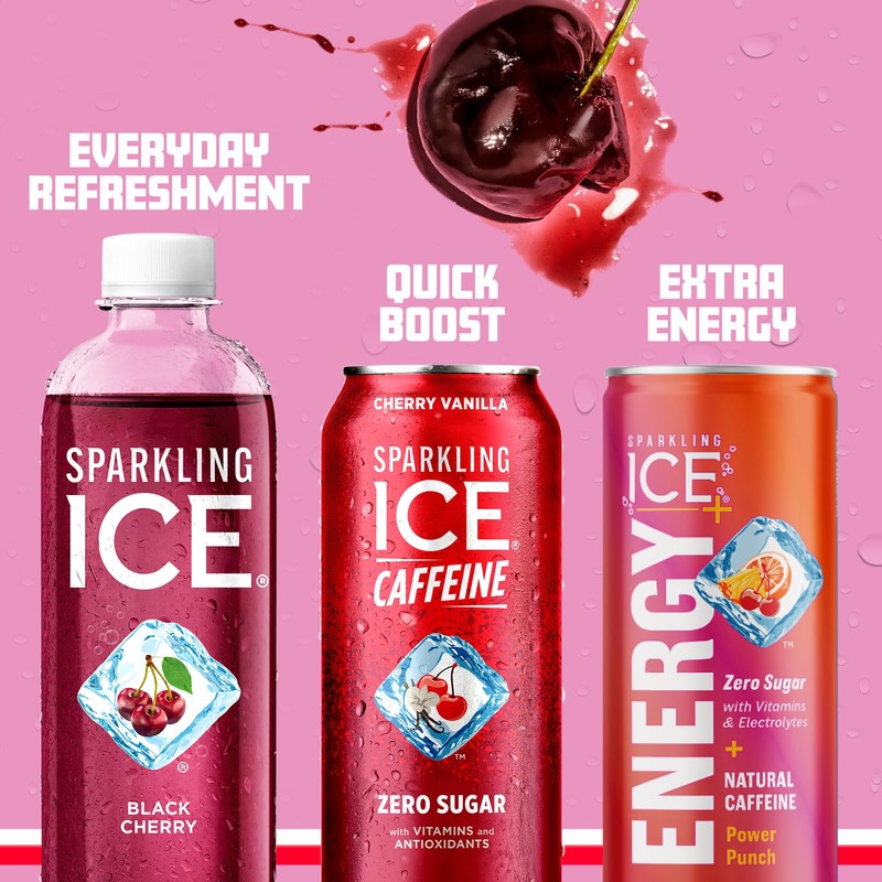 Sparkling Ice Caffeine Cherry Vanilla Sparkling Water with Caffeine, Zero