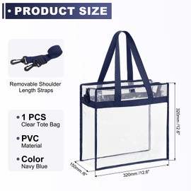 sourcing map Clear Tote Bag, 1Pcs 13" x 6" x 13", PVC Waterproof Closure Crossbody Shoulder Bag with Zipper and Adjustable Strap for Stadium Events, Ball Game, Concert, Beach (Navy Blue)