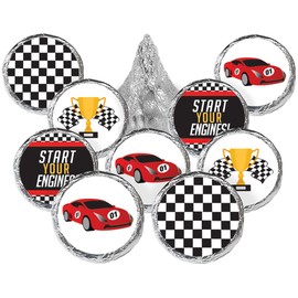 Race Car Birthday Party Chocolate Kisses Stickers, Let's Go Racing Racecar Stickers - 180 Count