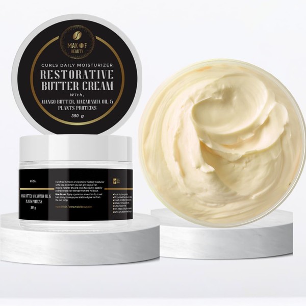 Hair Butter Cream, Daily Moisturizer, 10X Hydration, Curls Daily Refresher, With Mango Butter - Macadamia Oil - Plants Proteins. 350g