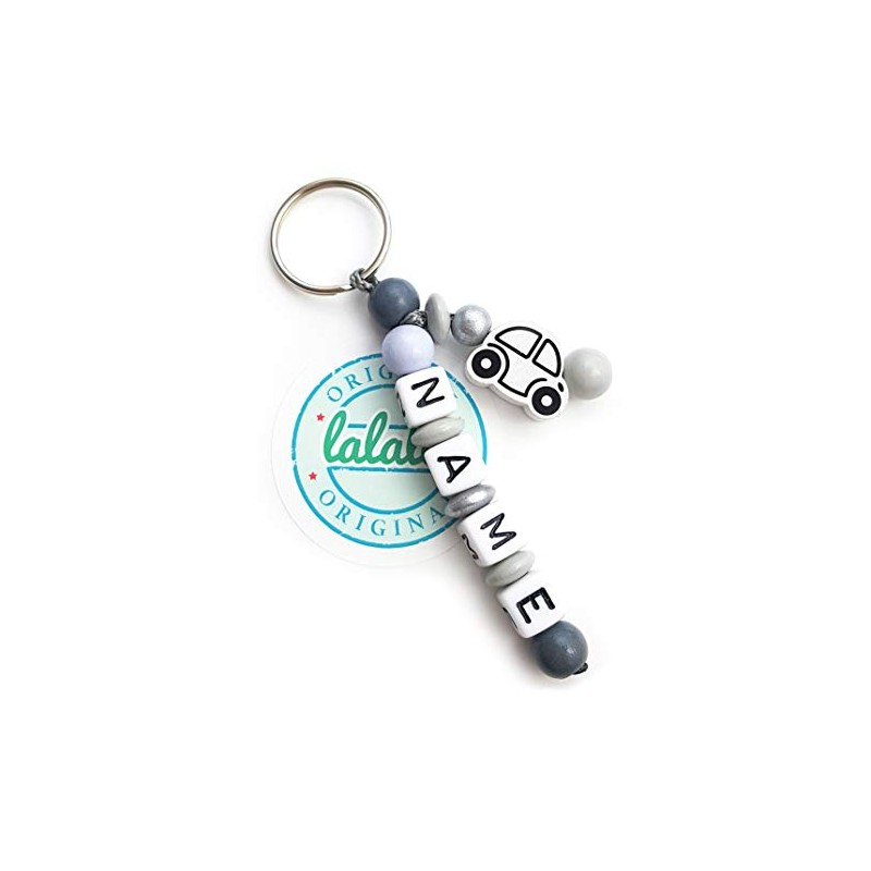 Car Keyring with Name Engraving Gift Pendant Name Chain, black,