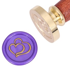 Yoption Double Heart Wax Seal Stamp, Vintage Brass Head Wooden Hilt Sealing Wax Stamp for Wedding Christmas Party Invitations Envelopes Gift Wrapping