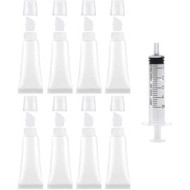 8Pcs 10ml Lip Gloss Empty Tubes Containers with Plastic Syringe Dispensing,Refillable Squeeze Tubes,Refillable Empty Tubes Clear Cosmetic Containers Soft Tube,Mini Cosmetic Tubes
