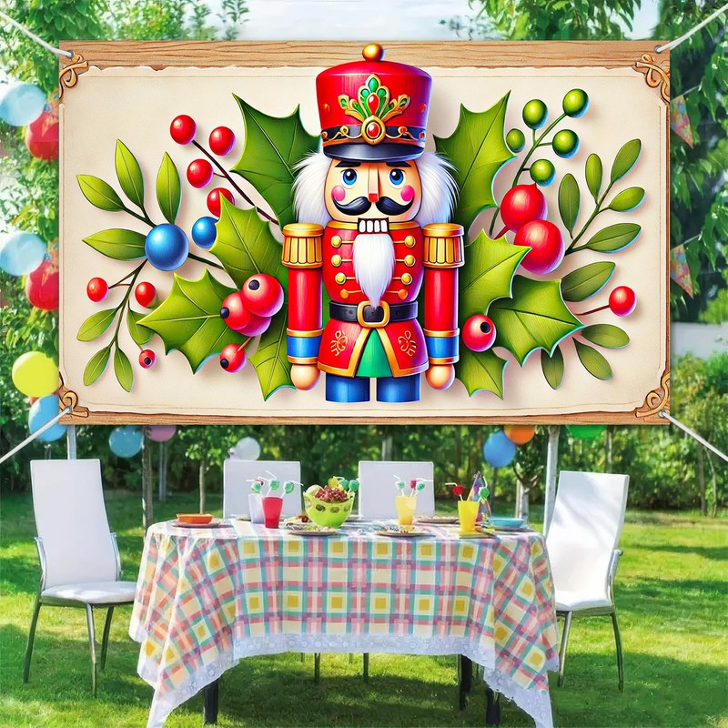 BlissYard Christmas Nutcracker Backdrop Banner Seamless Fabric Wall Hanging Holiday