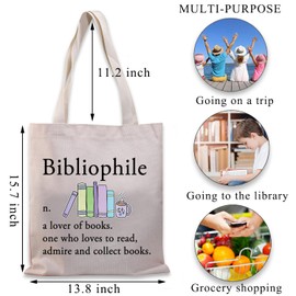 PLITI Bibliophile Tote Bag Book Lover Gift Funny Reading Gift Bibliophile Definition Gift For Librarian Teacher Student (Bibliophile noun TGU)