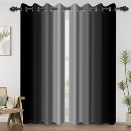 Renaiss Black Grey Ombre Blackout Curtains for Bedroom Grey Gradient Window Curtain Insulated Thermal Window Drapes for Living Room Decor Darkening Curtains 2 Panels Set, 42x84 Inch