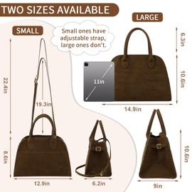 Suede Tote Bag for Women,Women's Suede Purse Vintage Top Handle Bag,Fashion Shoulder Satchel Bag for Office Travel, Coffee-small-with Strap