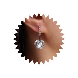 TseenYi Crystal Heart Dangle Drop Earrings Silver CZ Bar Earrings Sparkling Heart Gemstone Earrings Hollow Heart Rhinestone Earrings Crystal Bar Drop Earrings Jewelry for Women and Girls