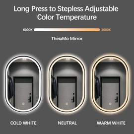 TheiaMo Oval LED Bathroom Mirror, 36"x24" Lighted Wall Mounted Vanity Mirror with Metal Frame, Anti-Fog IP66 Waterproof Smart Mirror, Memory Function,3000-6000K(Horizontal or Vertical), Black