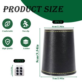 Graplan Dice Cup Set Including 3 Leather Dice Cups and 15 Dice, Puzzle Cup, Leather Dice Cup with Dice