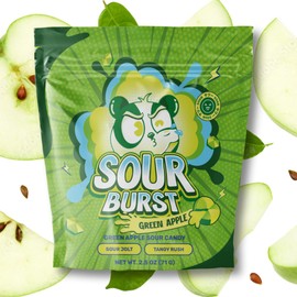 Kanpai Green Apple SOUR Burst - Chewy Filled Candy - Gift of One, 2.5 oz. Resealable Bag By Lyza's Sweets & Treats