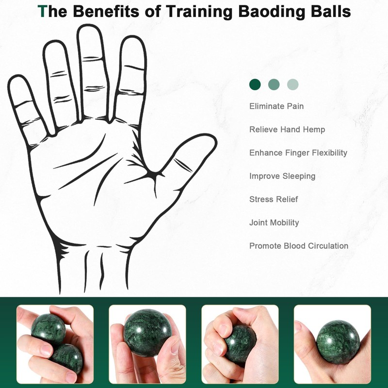 2Pcs Baoding Balls, Boading Balls for Hand Therapy, Green, 2