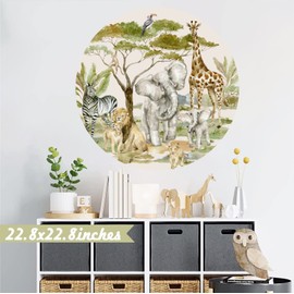 Jungle Animals Wall Decals Kids African Safari Animal Wall Decal Peel and Stick Circle Wall Sticker Nursery Woodland Wall Decor Elephant Giraffe Stickers for Baby Boys Girl Bedroom Playroom Wall Decor