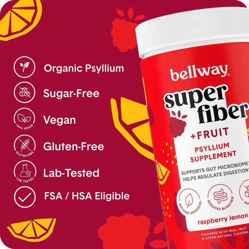 Bellway Super Fiber Fruit, Psyllium Husk Powder Fiber Supplement, Raspberry
