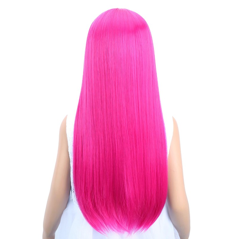 Kids Hot Pink Wig Girls Long Straight Meganta Wig with