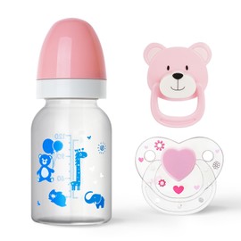 BABESIDE 3 Pcs Reborn Baby Doll Accessories Set, Baby Doll Bottles with Magnetic Pacifiers for Realistic Baby Dolls Girls & Boys, Pink Baby Doll Feeding Set