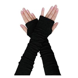 Women Thin Stretch Knit Long Fingerless Gloves Elastic Arm Sleeve Arm Warmer Thumb Hole Gloves Mittens Wrist Warmers(Black)