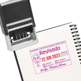 Sello Fechador 4x6cm para Maestras, Personalizado a tu gusto. Agrega tu nombre e imagen Favorita (Modelo 6)