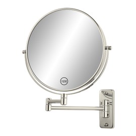 FFowcye 8" Wall Mount Magnifying Mirror, 1X/10X Double-Sided Makeup Mirror Wall Mounted with Extendable Folding Arm, 360° Rotation, Brushed Nickel, Perfect for Shaving & Makeup in Bathroom (No Light)