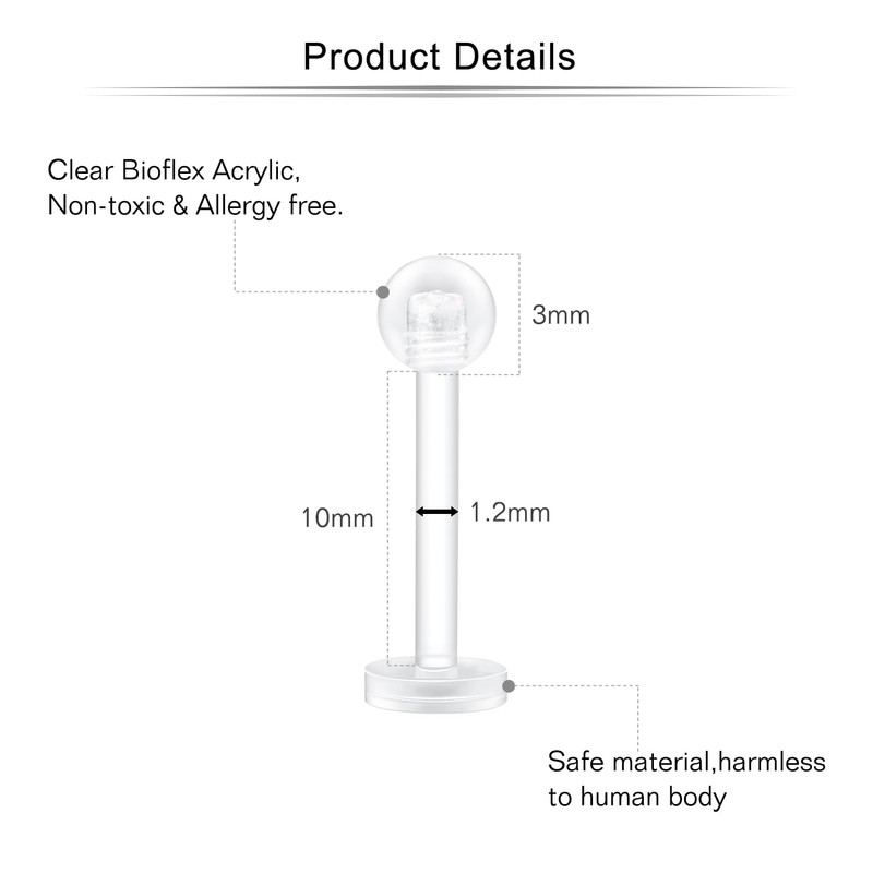 Mayhoop 16G Clear Tragus Helix Piercing Earrings 6 mm Flexible