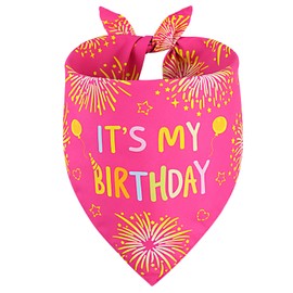 QUQULE Dog Birthday Bandana Girl Pink XLarge 1PCS, Durable Triangle Reversible Scarf Bibs Handkerchief for Puppy Pet