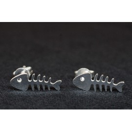 Miniblings Fishbone Fish Stud Earrings Fishbone Cat Handmade Fashion Jewellery I Earrings Stud Earrings, Metal, No Gemstone