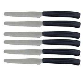 Nirosta Set da 6 Coltelli Lama Seghettata da tavola Punta Tonda 21,5x1,9x1 cm, Set da 6pz, Colore Tortora o Nero, lunghezza lama 10,5 cm Per Carne e Pizza