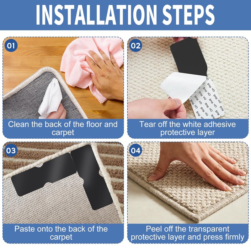 12 Pcs Rug Grippers for Laminate Floor,Anti Slip Rug Underlay