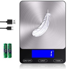 33lb Digital Food Scale Ounces Grams Stainless Steel Rechargeable Kitchen Scale